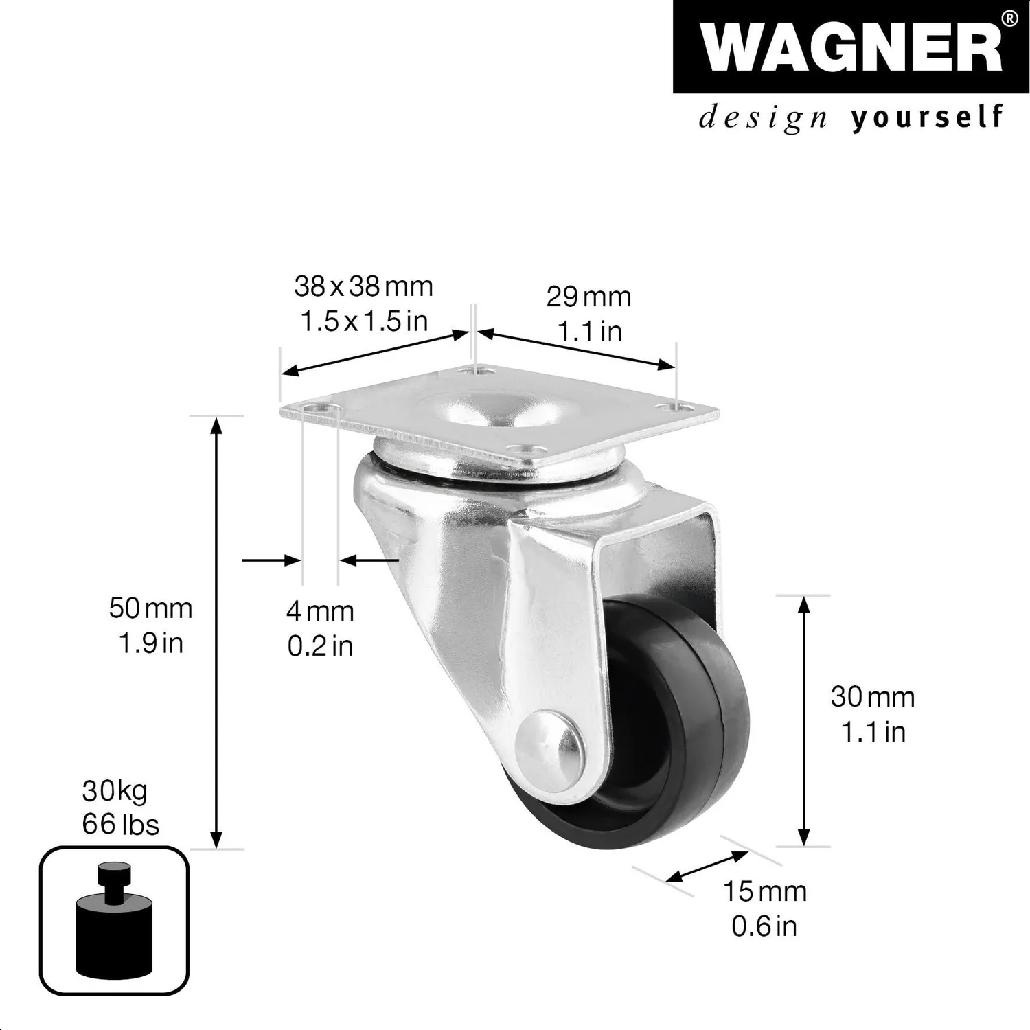 Wagner RO 2110 01211001 rotella nera Ø30 mm 30 kg