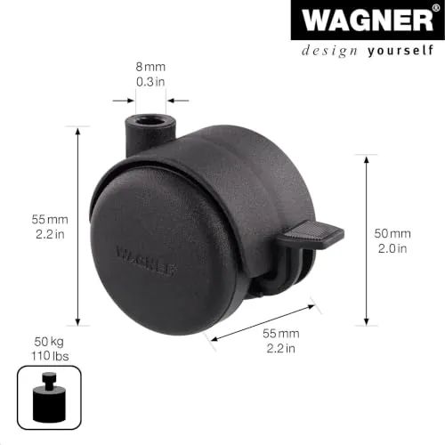 Wagner RO0026 rotella mobili dura nera con freno 1 pz 50 kg