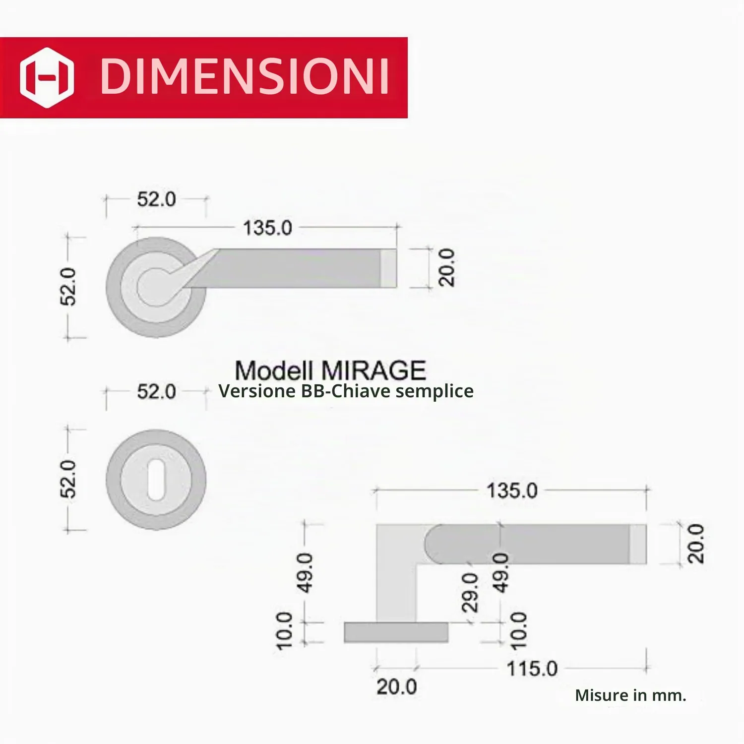 Gedotec Mirage 2017 maniglia porta acciaio inox 35-47 mm