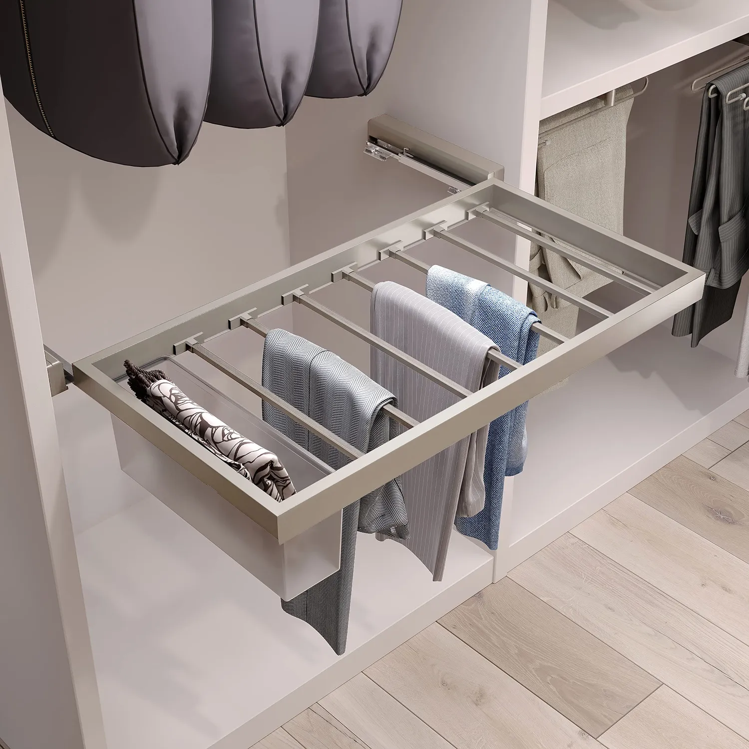 Emuca kit portapantaloni 7 aste M90 grigio pietra soft-close 2 vassoi
