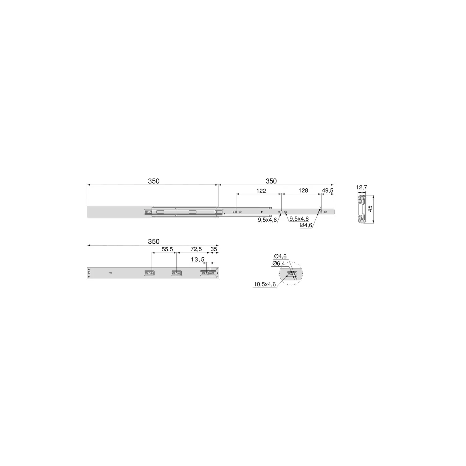 Emuca 3049505 Guida Cassetto 350 mm Zincata Soft Close