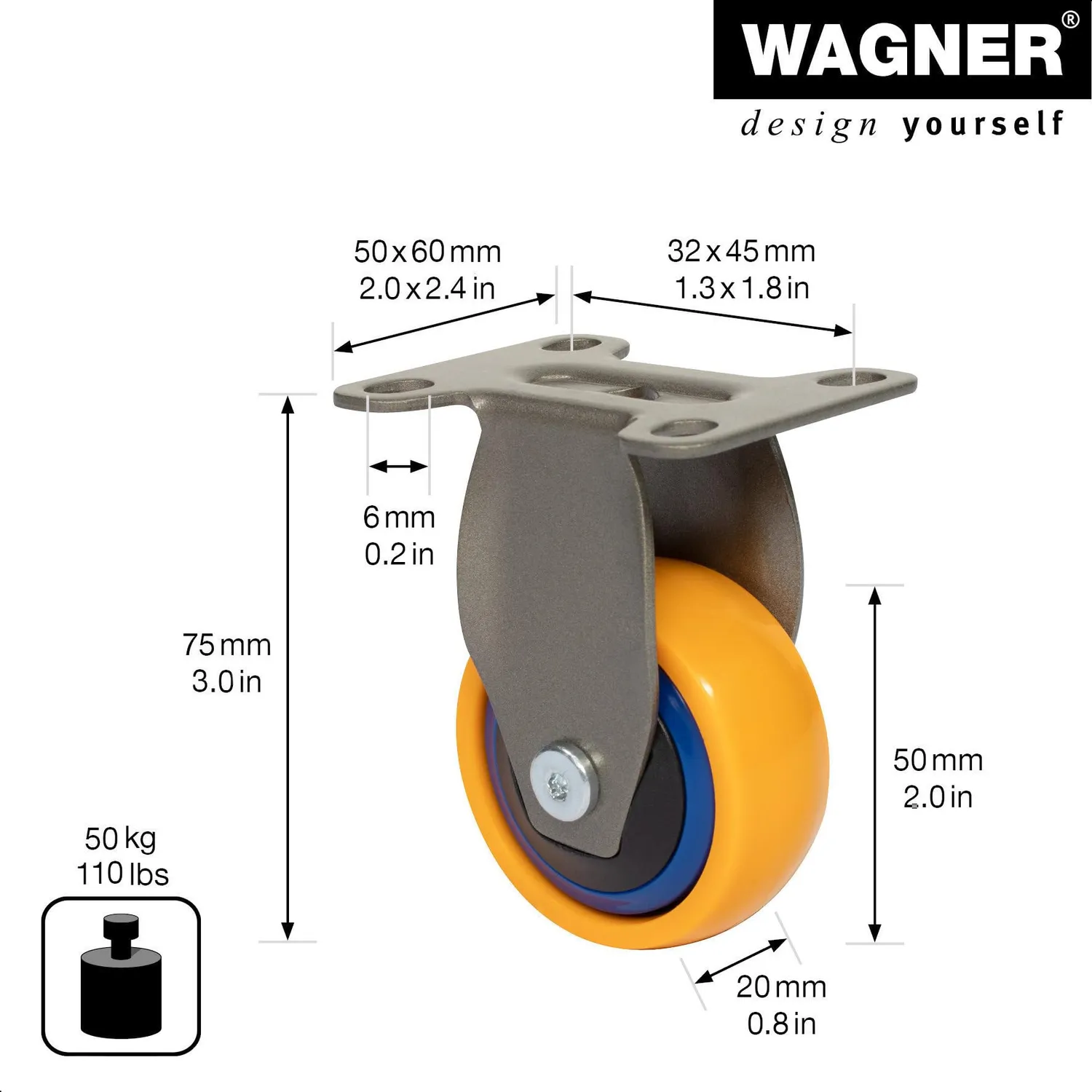 Wagner Design 01245001 rotella fissa giallo-blu 50 mm