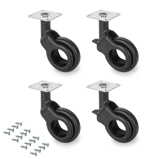 Emuca Kit Ruote con Piastra Ø 60 mm Nere 4 Pezzi con Freno