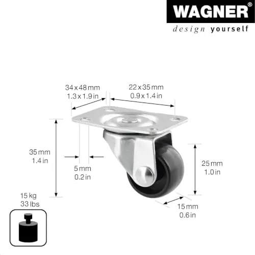 Wagner 01210501 RO 2105 rotellina girevole 25 mm nera