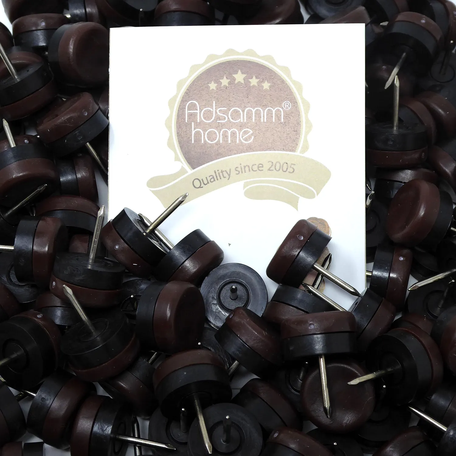 Adsamm pattini plastica con chiodo 20 mm marroni 100 pezzi scorrevoli