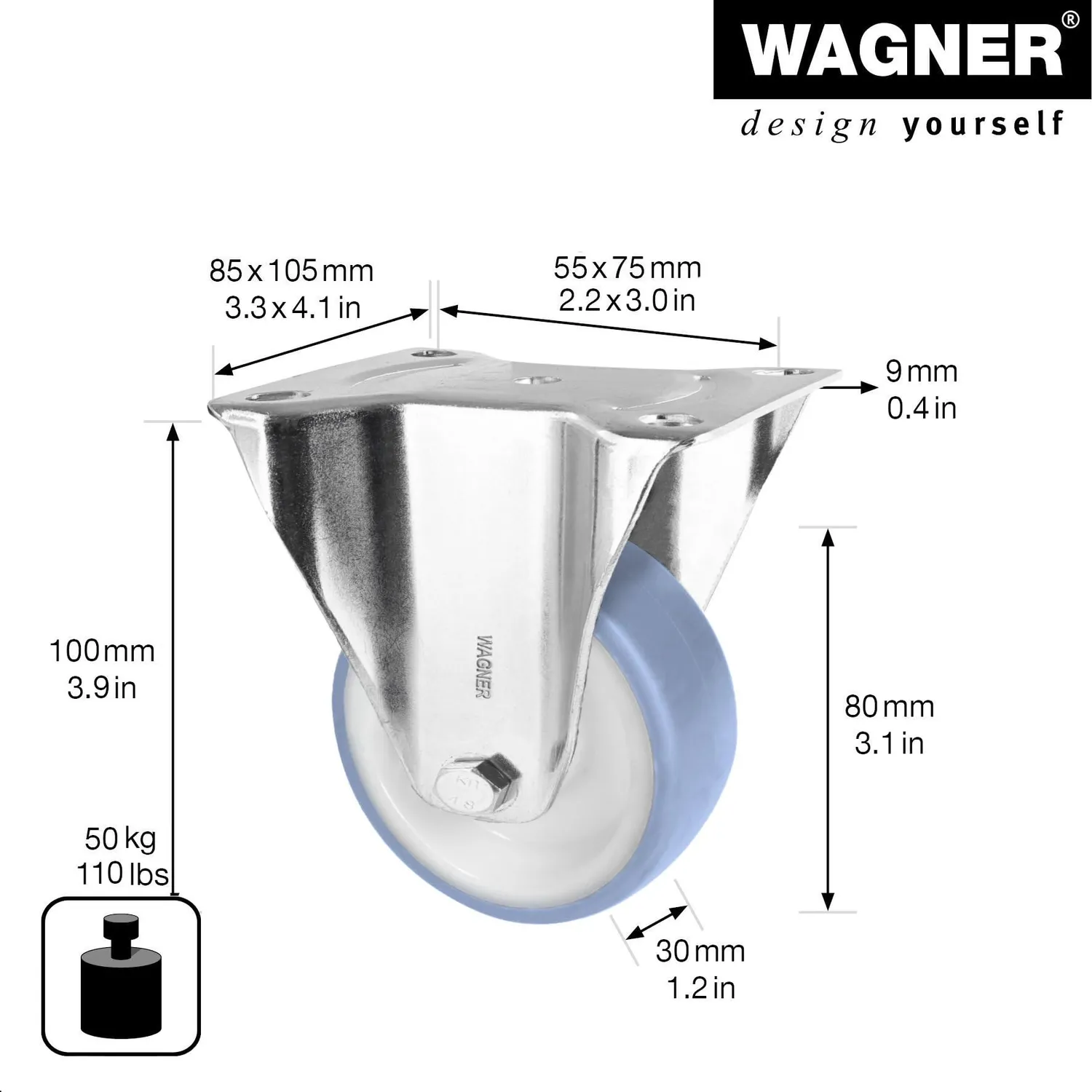 Wagner RO 8680 rullo fisso Ø80 mm blu 50 kg