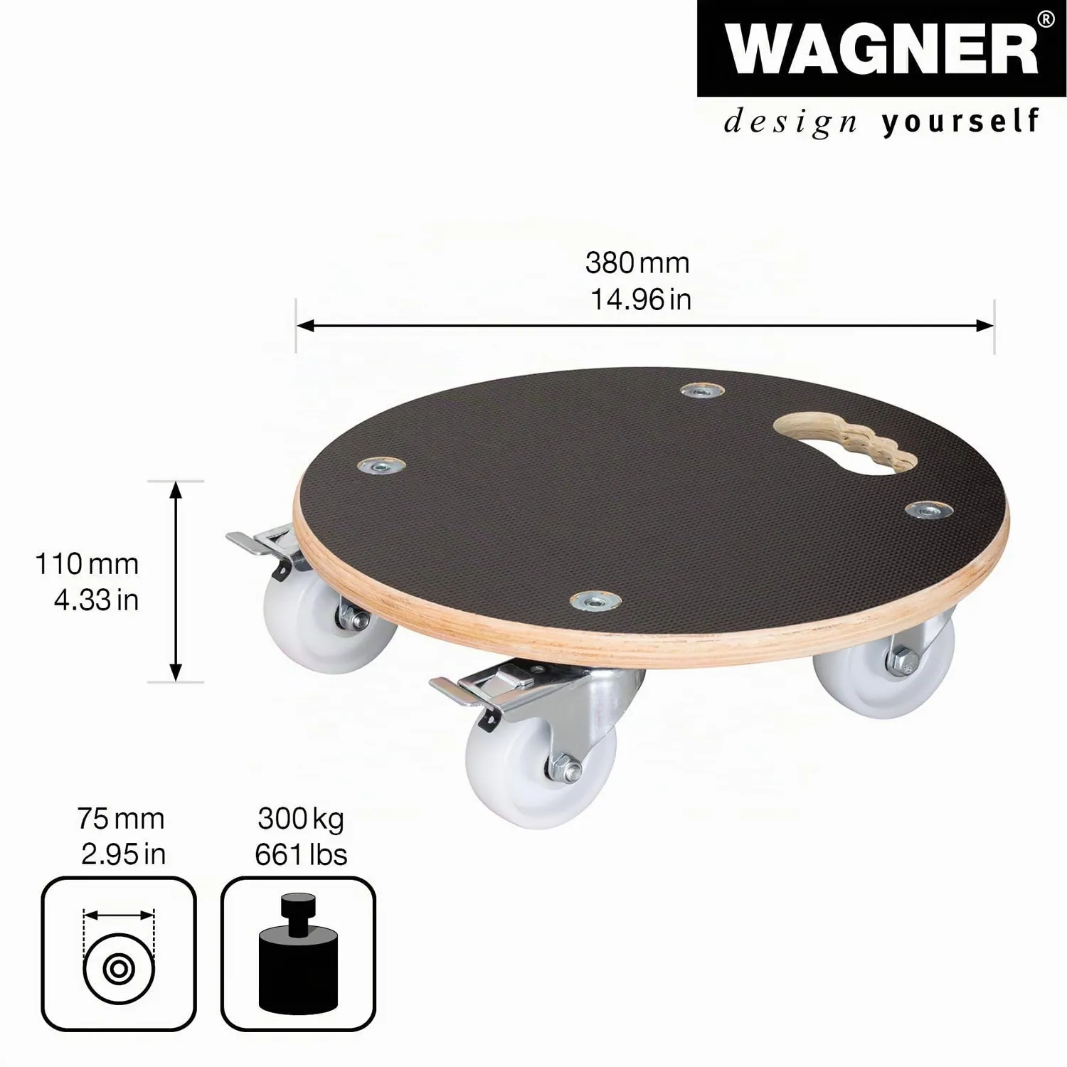 Wagner Maxigrip carrello portavaso legno Ø 38 cm 250 kg