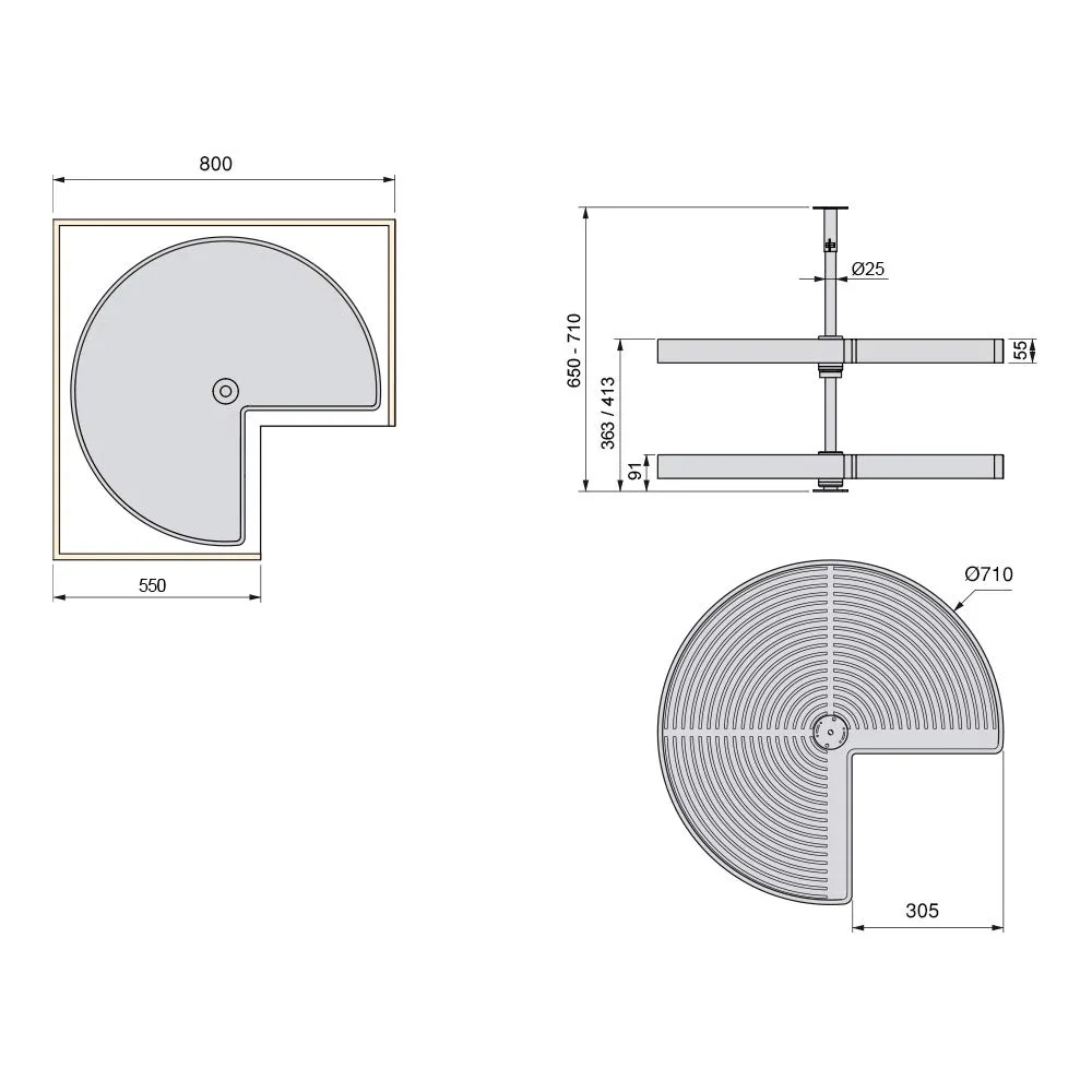 Emuca cestello girevole cucina 3/4 Ø710 mm grigio 2 cestelli