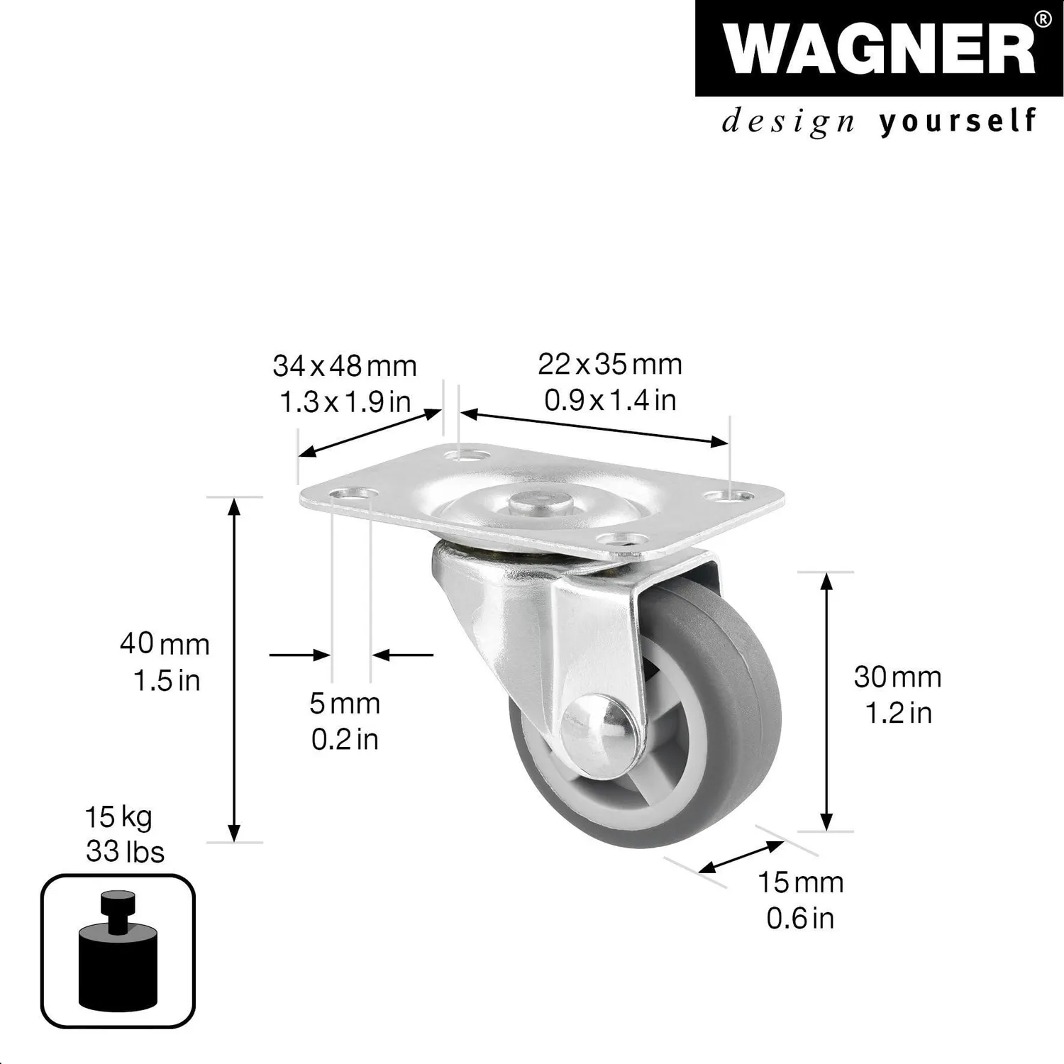 WAGNER RO 2179 rotella girevole grigia 30 mm 1 pz morbida