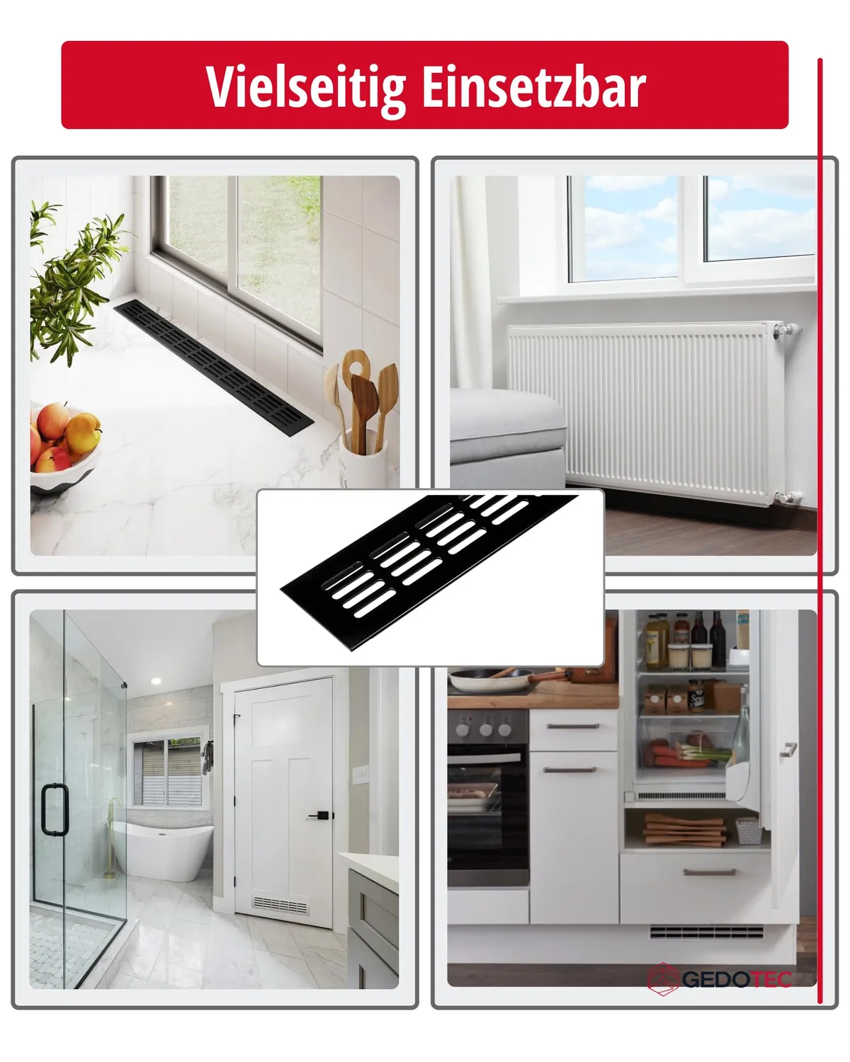 Gedotec Griglia Ventilazione 300x60 Nero Opaco Alluminio