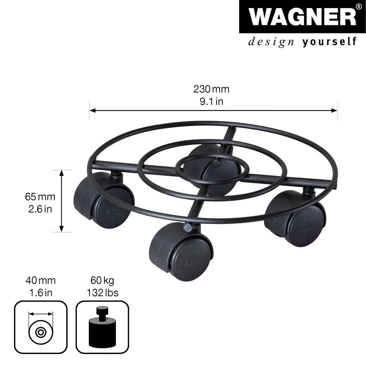 Wagner Draht GH 0942 sottovaso ruote Ø23 cm 60 kg