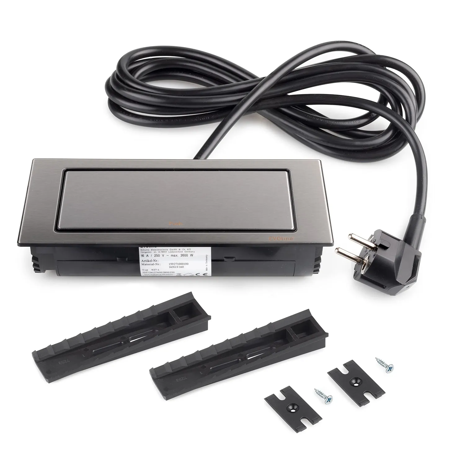 Emuca Backflip multiconnettore incasso 2 Schuko 1 USB inox