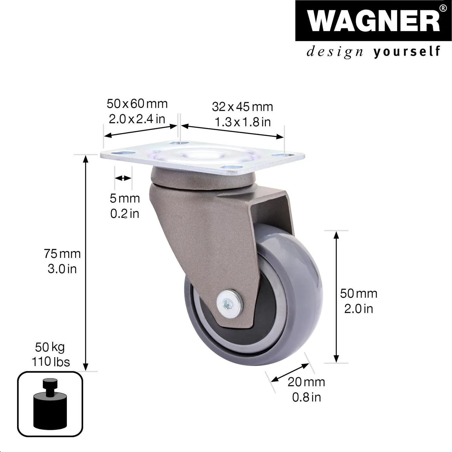Wagner 3C 01225301 ruota girevole grigia diam. 50 mm
