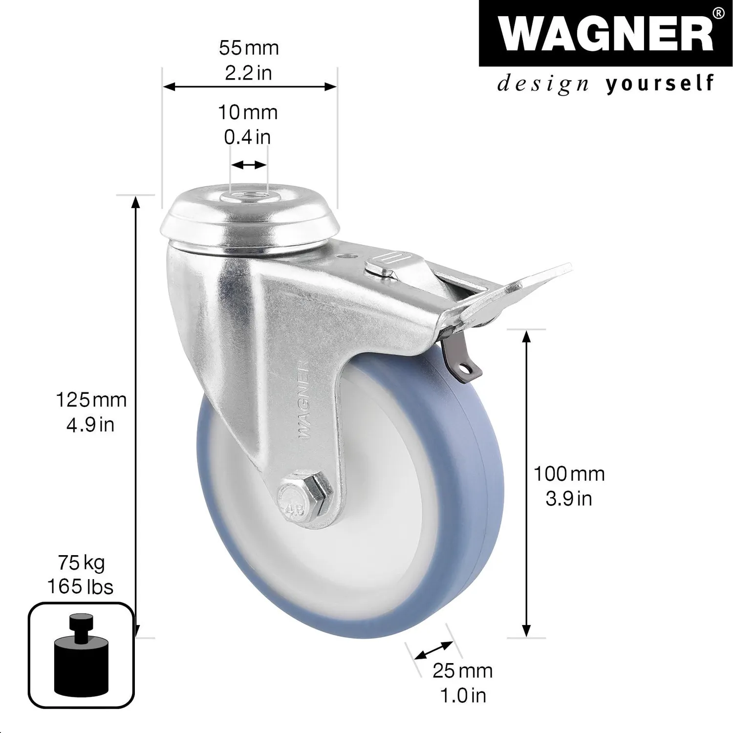 Wagner RO 3700 rotella girevole 100 mm blu con freno 1 pz
