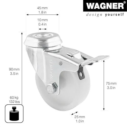 Wagner RO 3675 rotella girevole 75 mm bianca con freno 1 pz