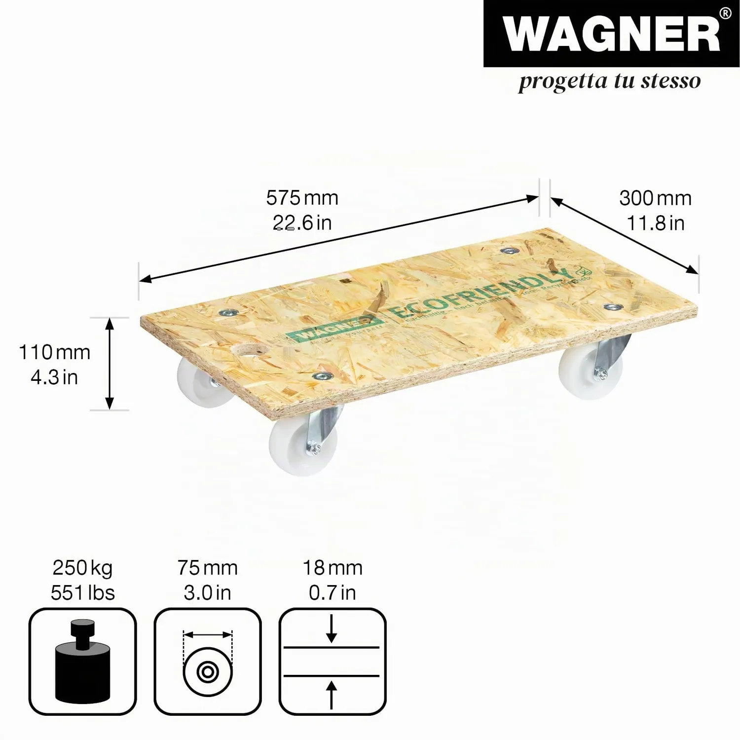 Wagner MM 1141 20114101 Carrello Trasporto 57,5x30 cm 250 kg