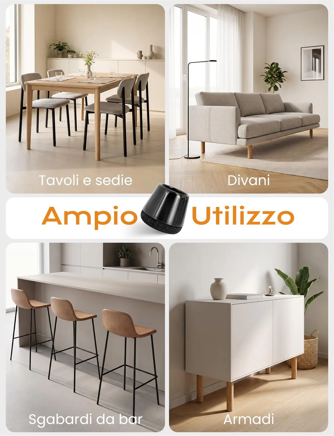 Meldel Gommini Sedie XS Nero Silicone 24 pz 15-20 mm