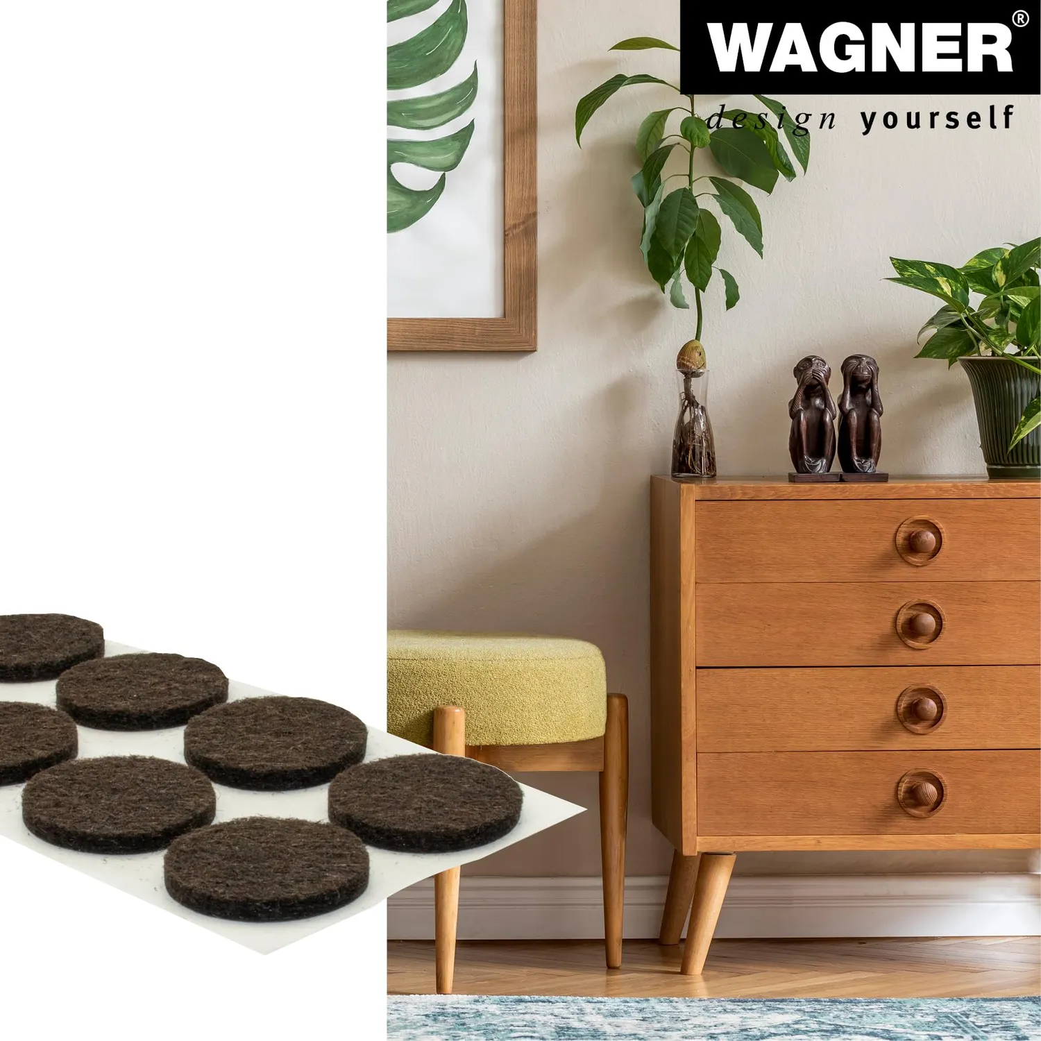 Wagner 15132299 feltrini adesivi 24 pezzi Ø 22 mm marroni