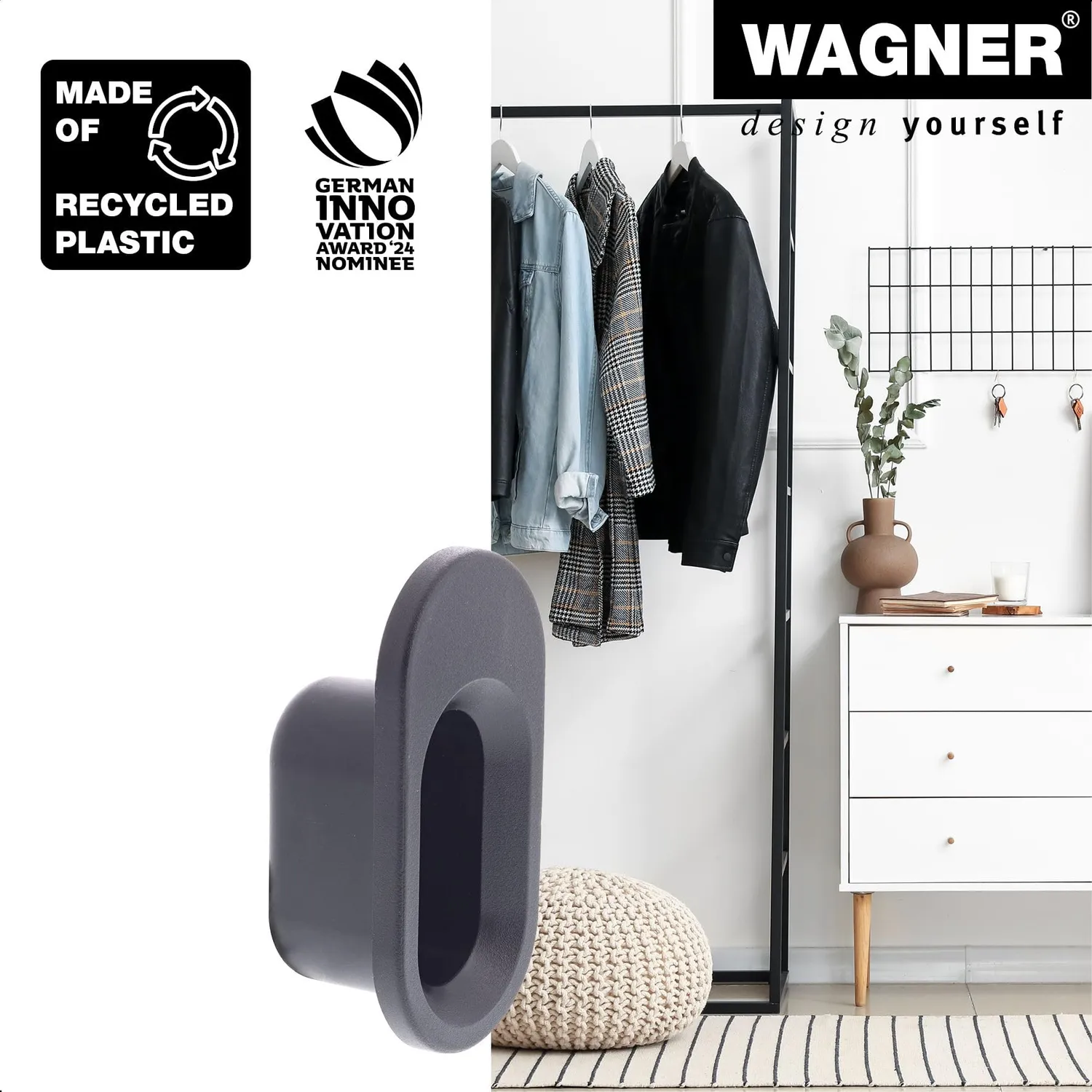 Wagner hooks4home Ovale gancio a muro 75x30x40 mm nero
