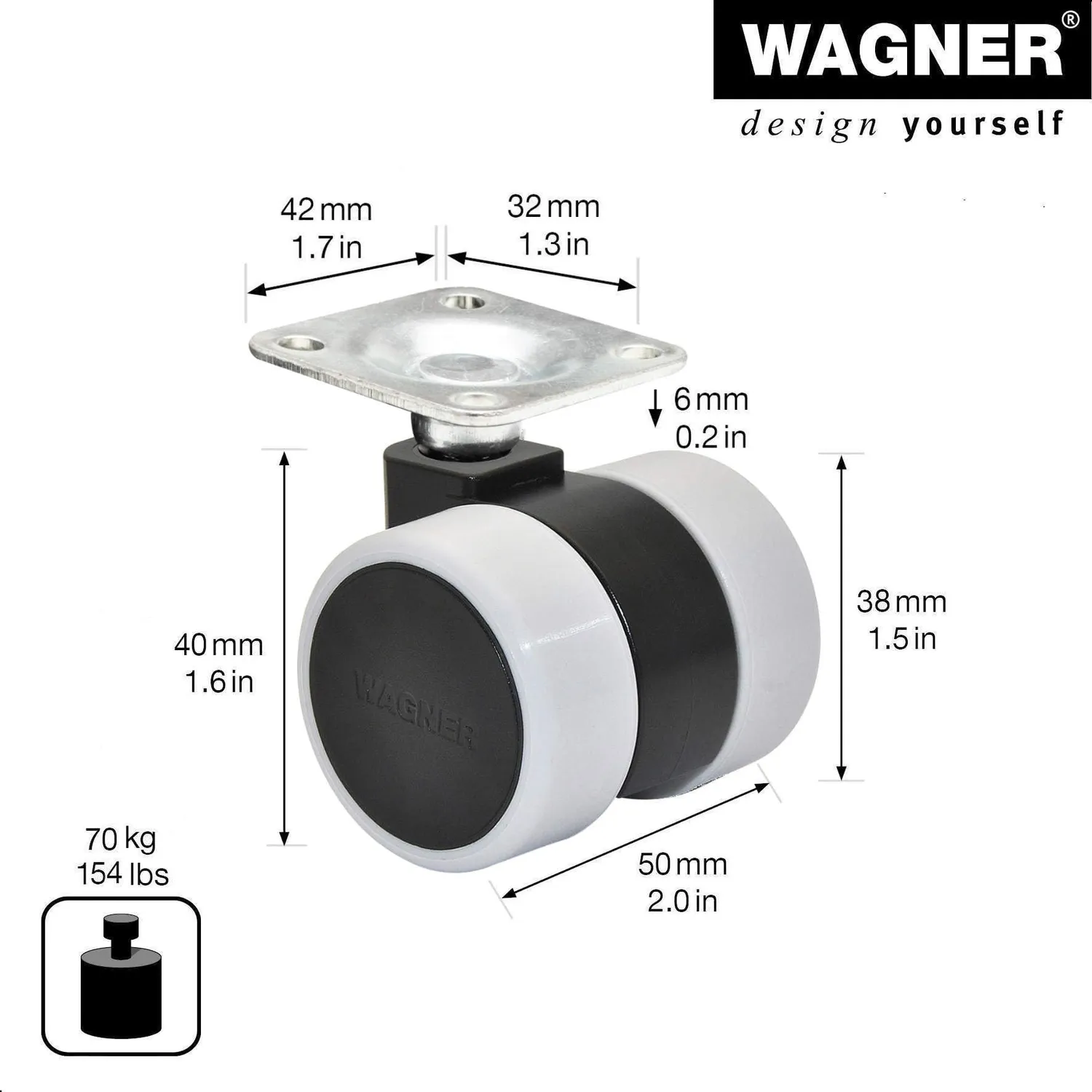 Wagner Design 01024189 rotella doppia morbida 38 mm 70 kg
