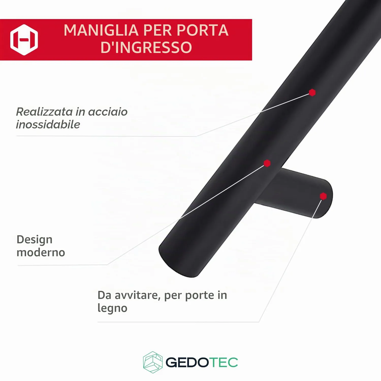 Gedotec maniglione porta inox nero opaco 350 mm foro 210