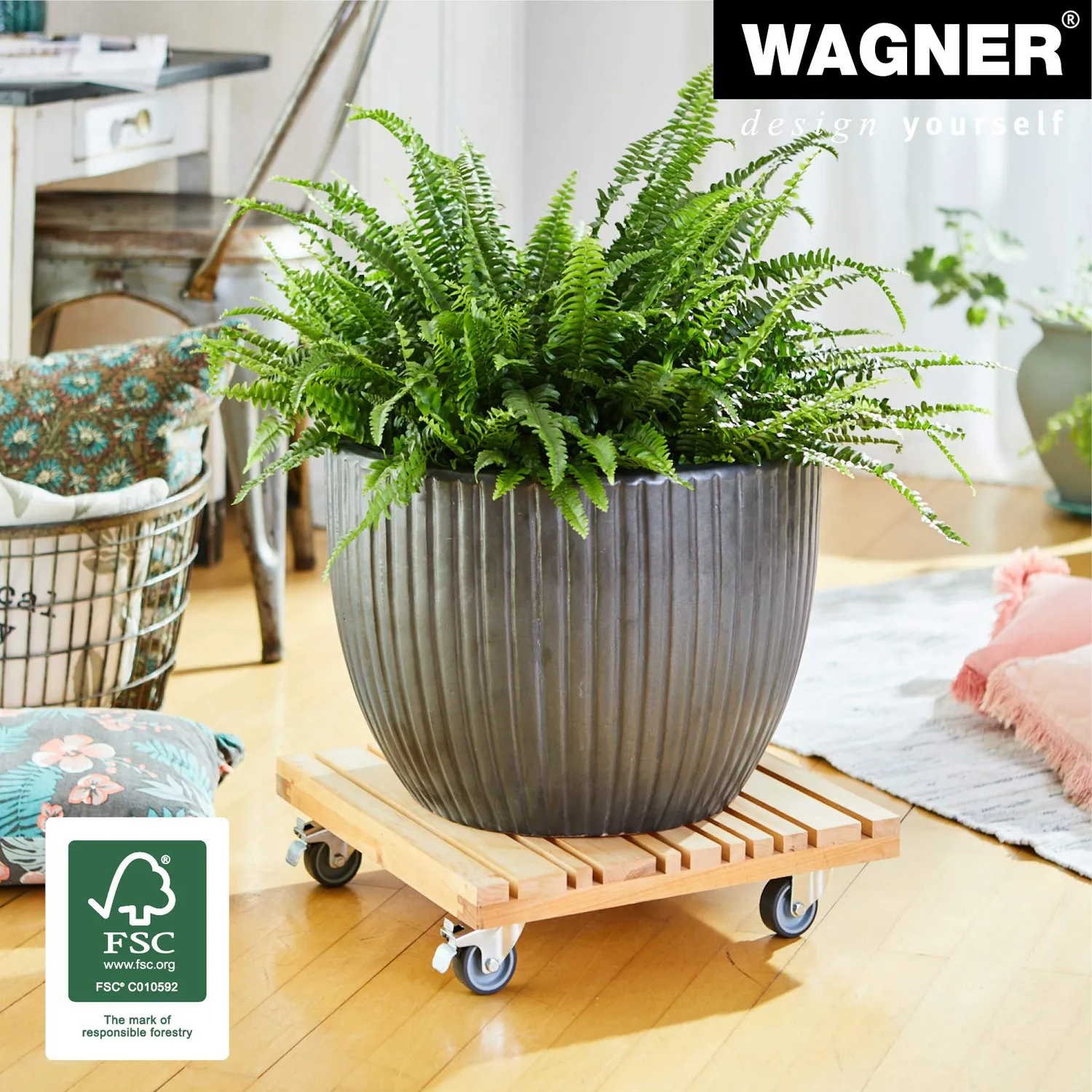 WAGNER Feng Shui carrello piante 40x40 cm ontano 150kg