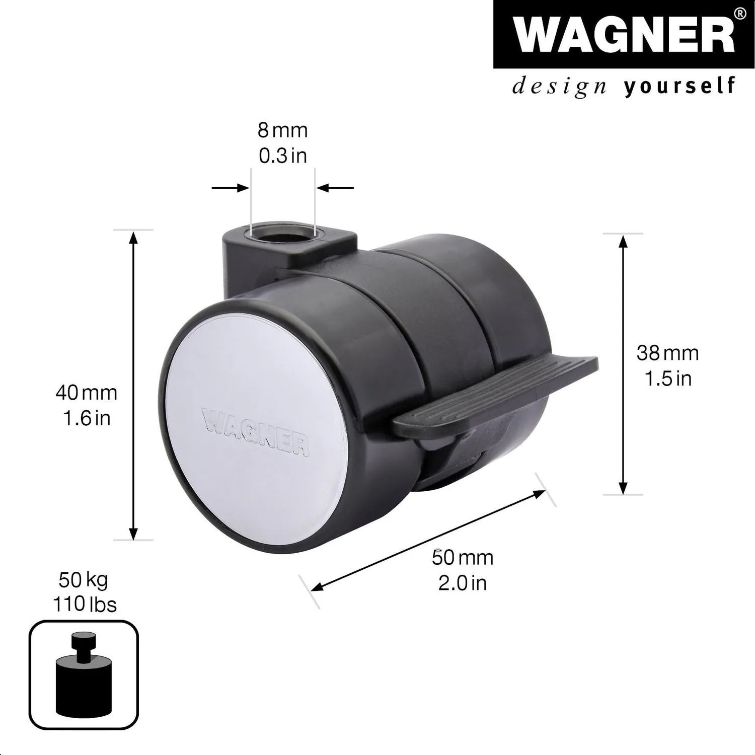 Wagner Design 0101010101 rotella mobili 38 mm dura con freno
