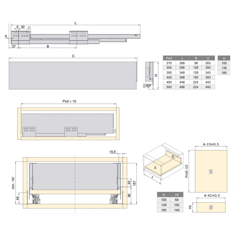 Emuca 138x300 mm kit cassetto bianco estrazione totale soft