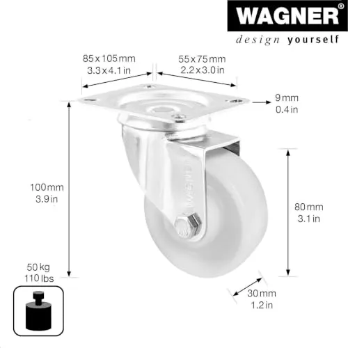 Wagner RO 6580 rotella mobile Ø80 mm bianca 50 kg