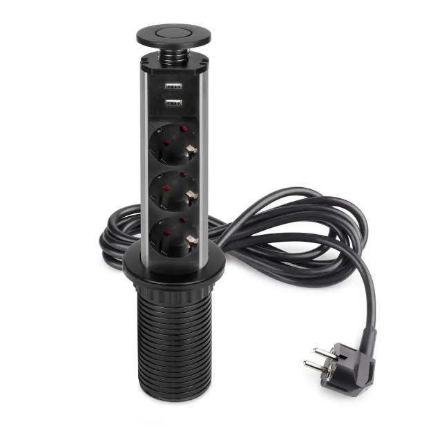 Emuca multipresa scomparsa 3 prese 2 USB nero Ø60