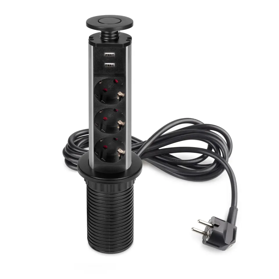 Emuca multipresa scomparsa 3 prese 2 USB nero Ø60