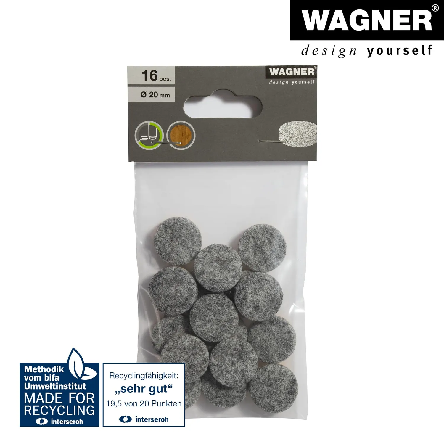 Wagner Big Pads EH 1220 feltrini adesivi Ø20 mm grigi 16 pz