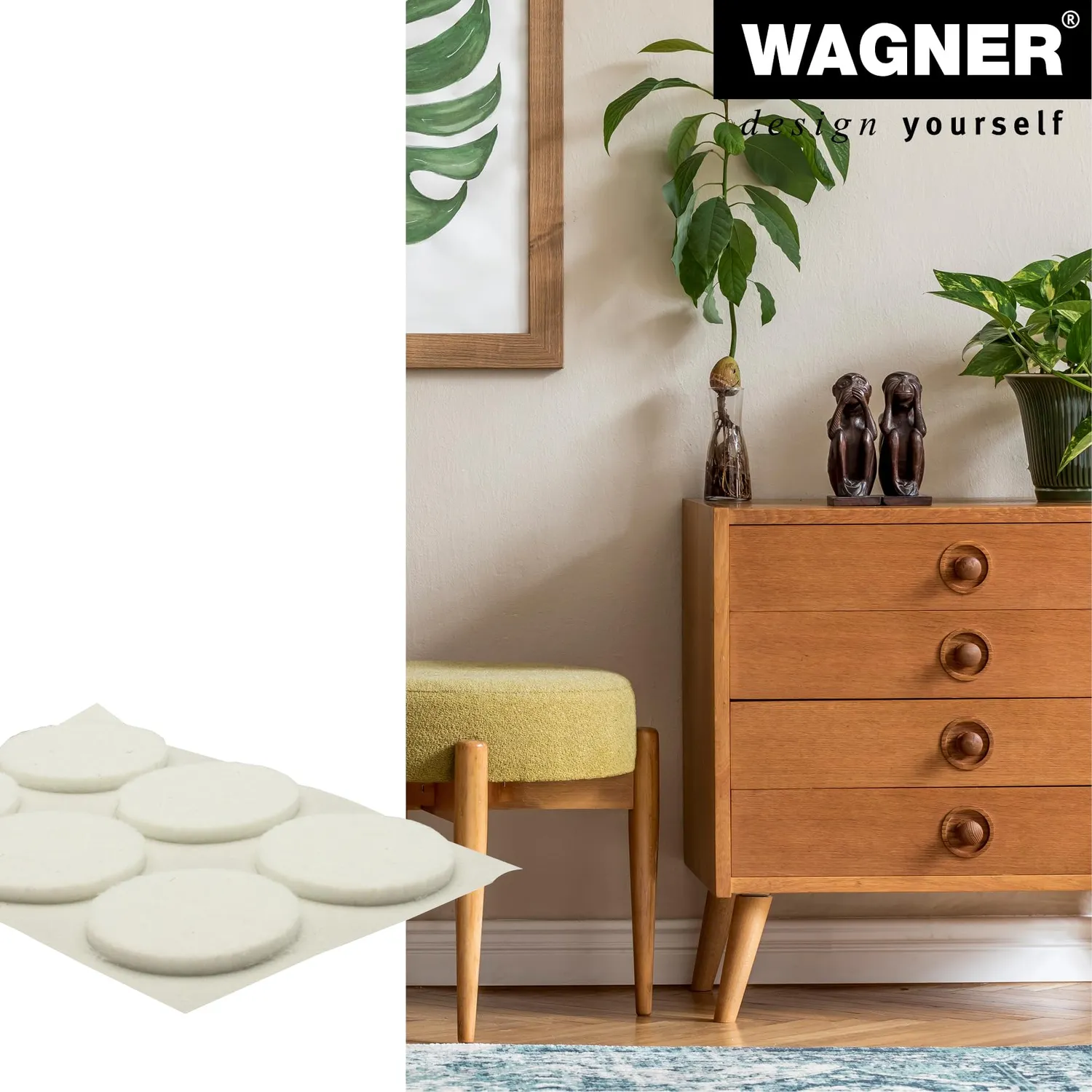 Wagner 15122999 feltrini adesivi tondi 12 pezzi bianchi