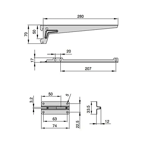 Emuca 280 mm piastre Jagmet staffe mensole 4 ripiani bianche