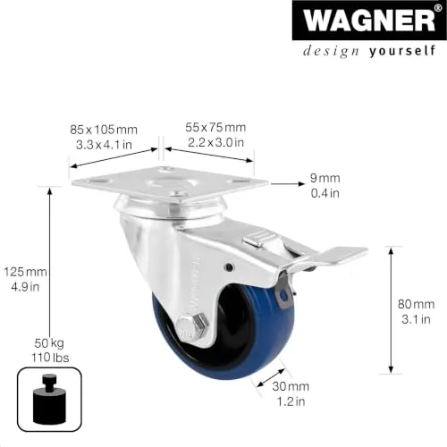 Wagner 04778001 rotella con piastra 80 mm morbida con freno