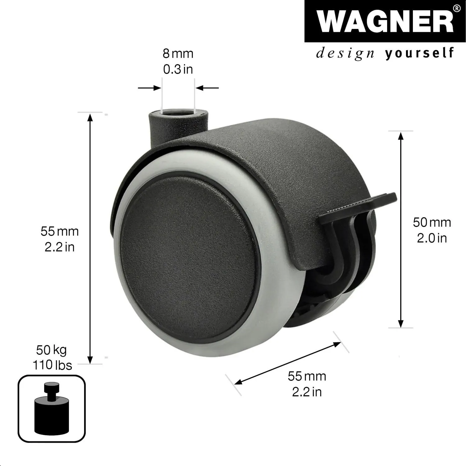 Wagner Design RO 1728 rotella mobili morbida nera 50 mm freno