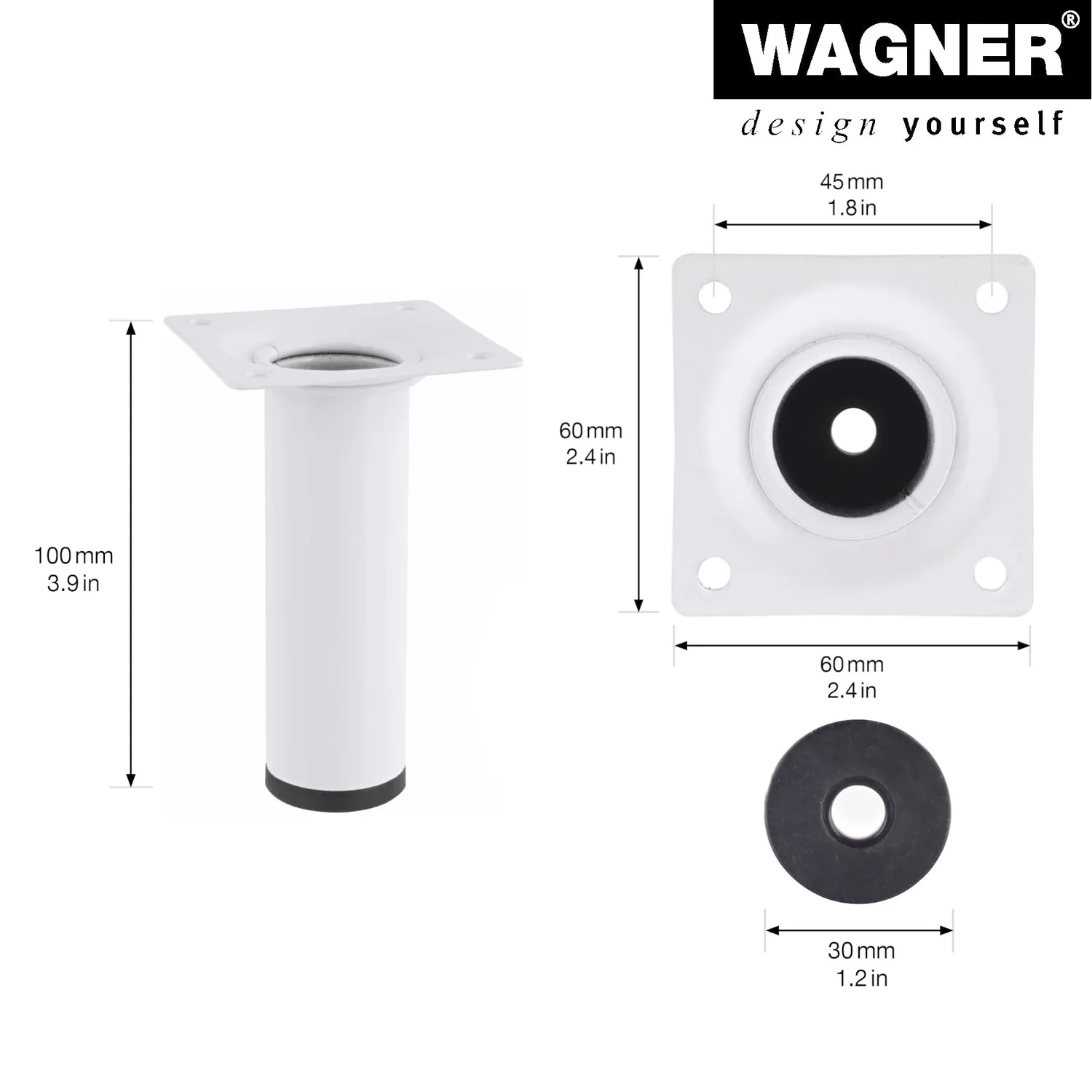 Wagner Classic ST 1610 gamba per mobili bianca 100 mm