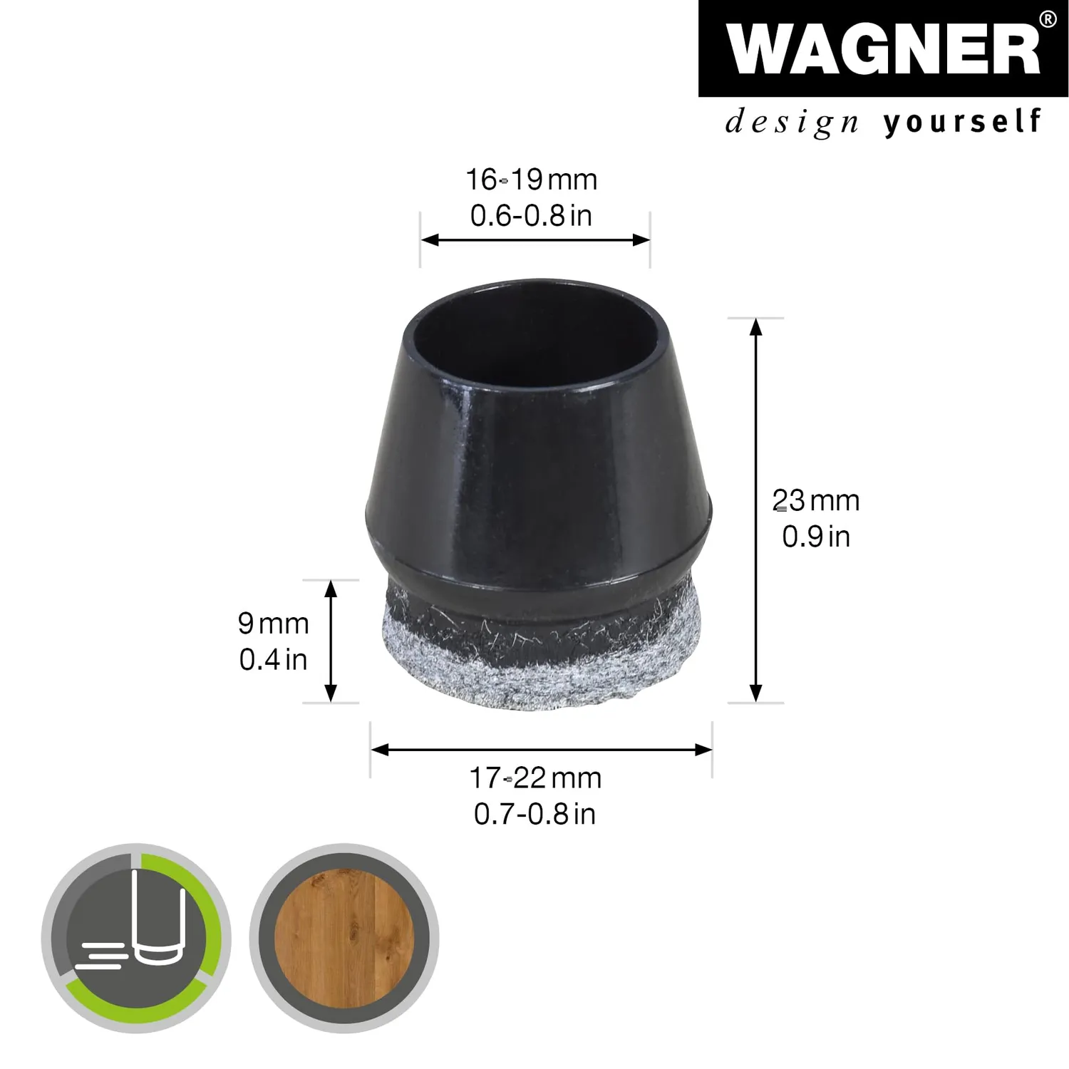 Wagner EH 0659 tappi per tubi acciaio 4 pezzi Ø 16-22 mm feltro