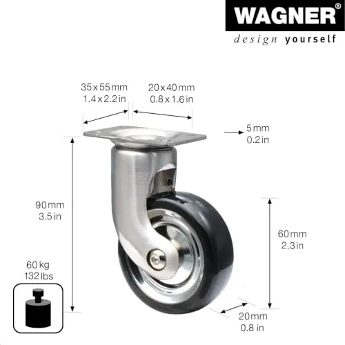 Wagner RO 0086 rotella mobile Ø60 mm nera 60 kg
