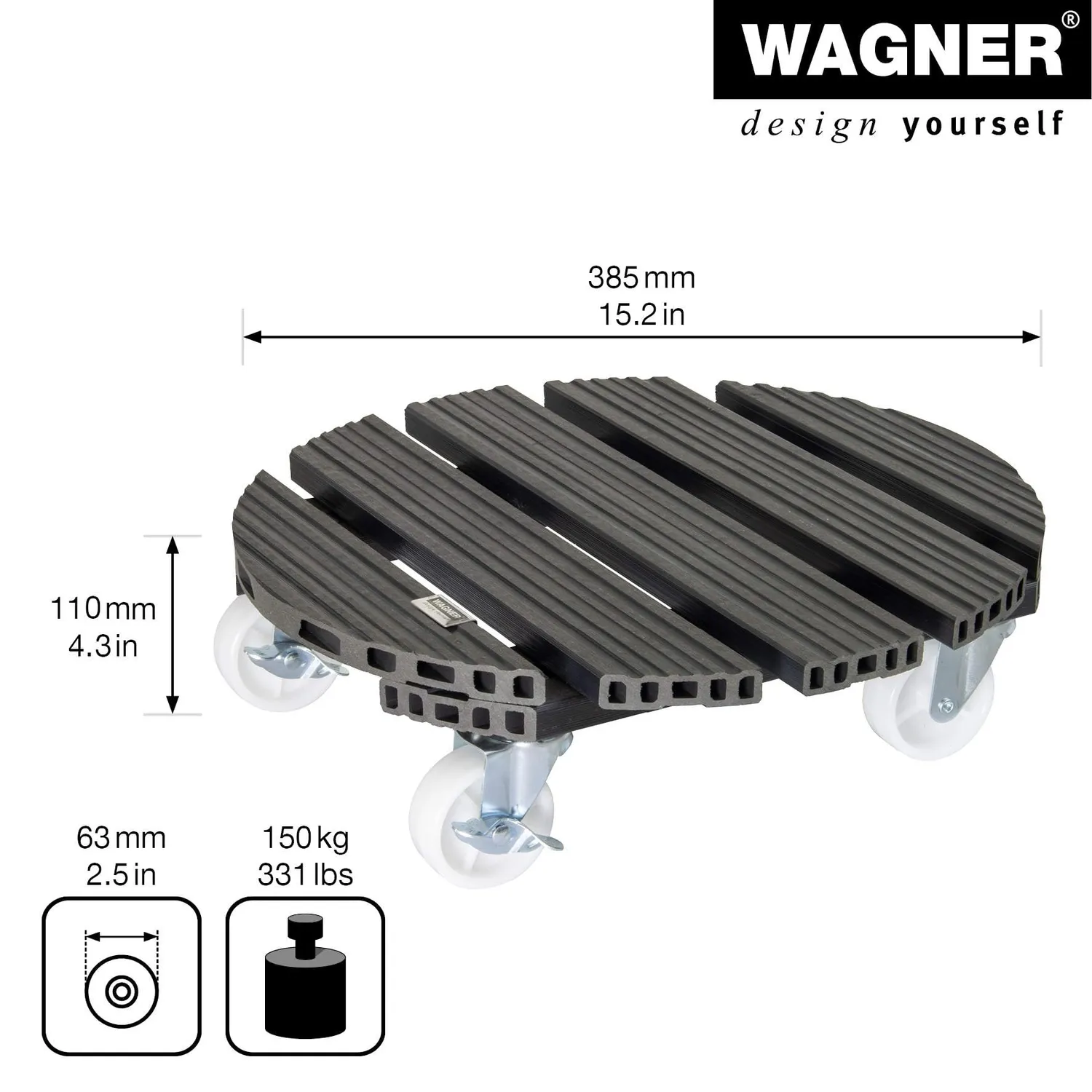 Wagner WPC carrello piante rotondo antracite D38,5 cm 150 kg