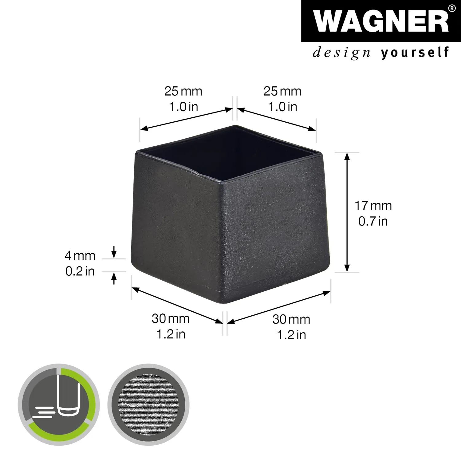 Wagner 15052599 tappi quadrati acciaio 4 pezzi neri