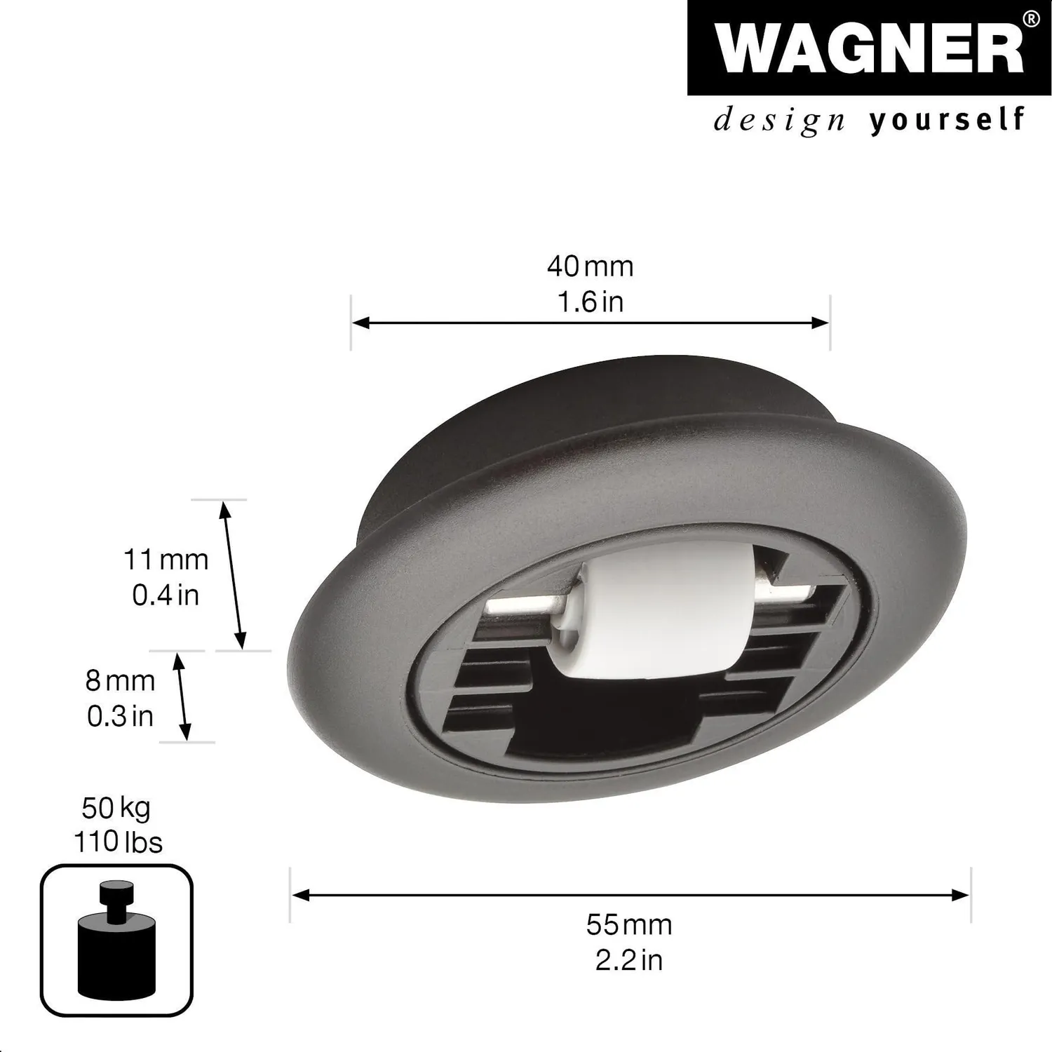 Wagner 01707301 rotella incasso 15 mm nera morbida