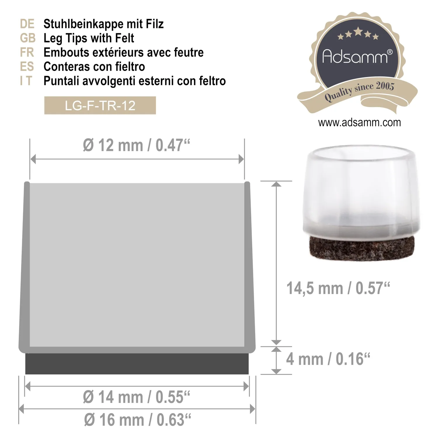 Adsamm Puntali con Feltro Trasparenti Ø11-12 mm 4 pz