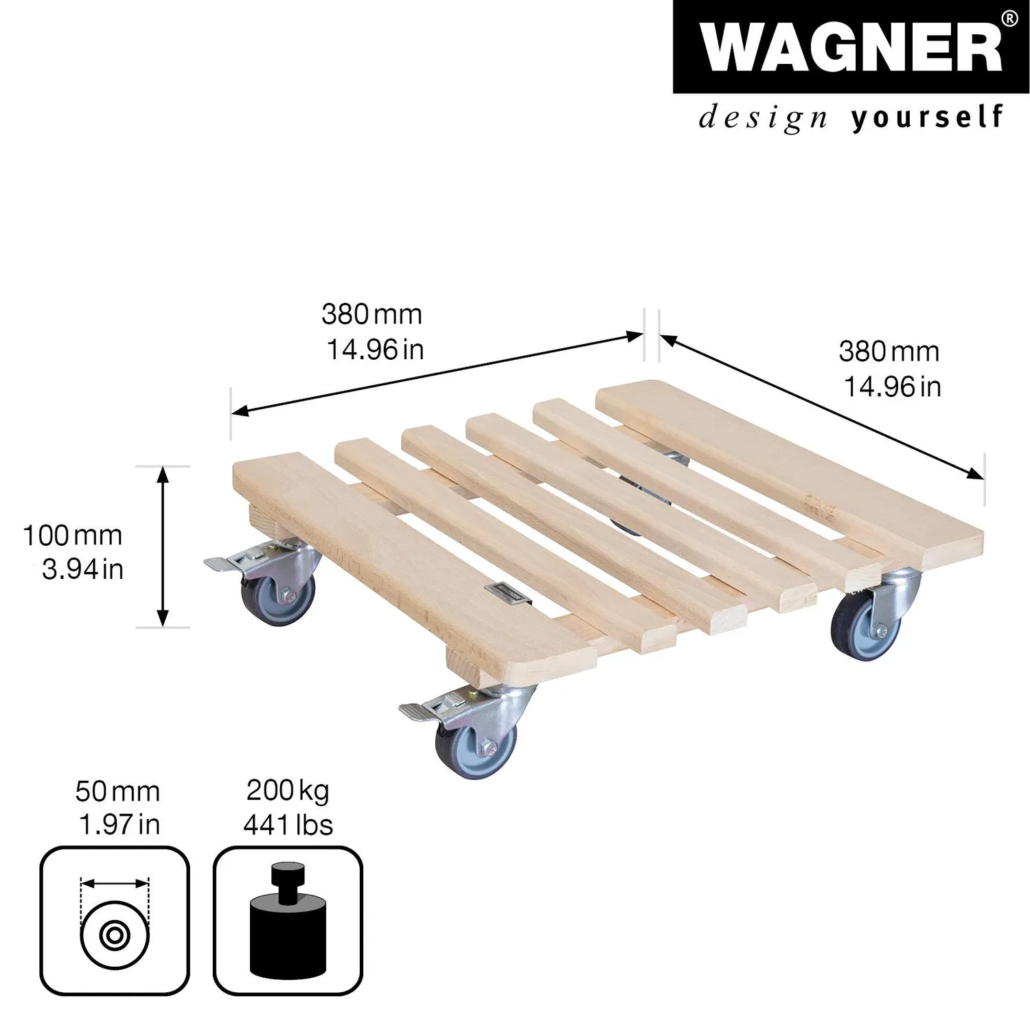 Wagner Piano Carrello Piante 38x38 cm Faggio Portata 200 kg