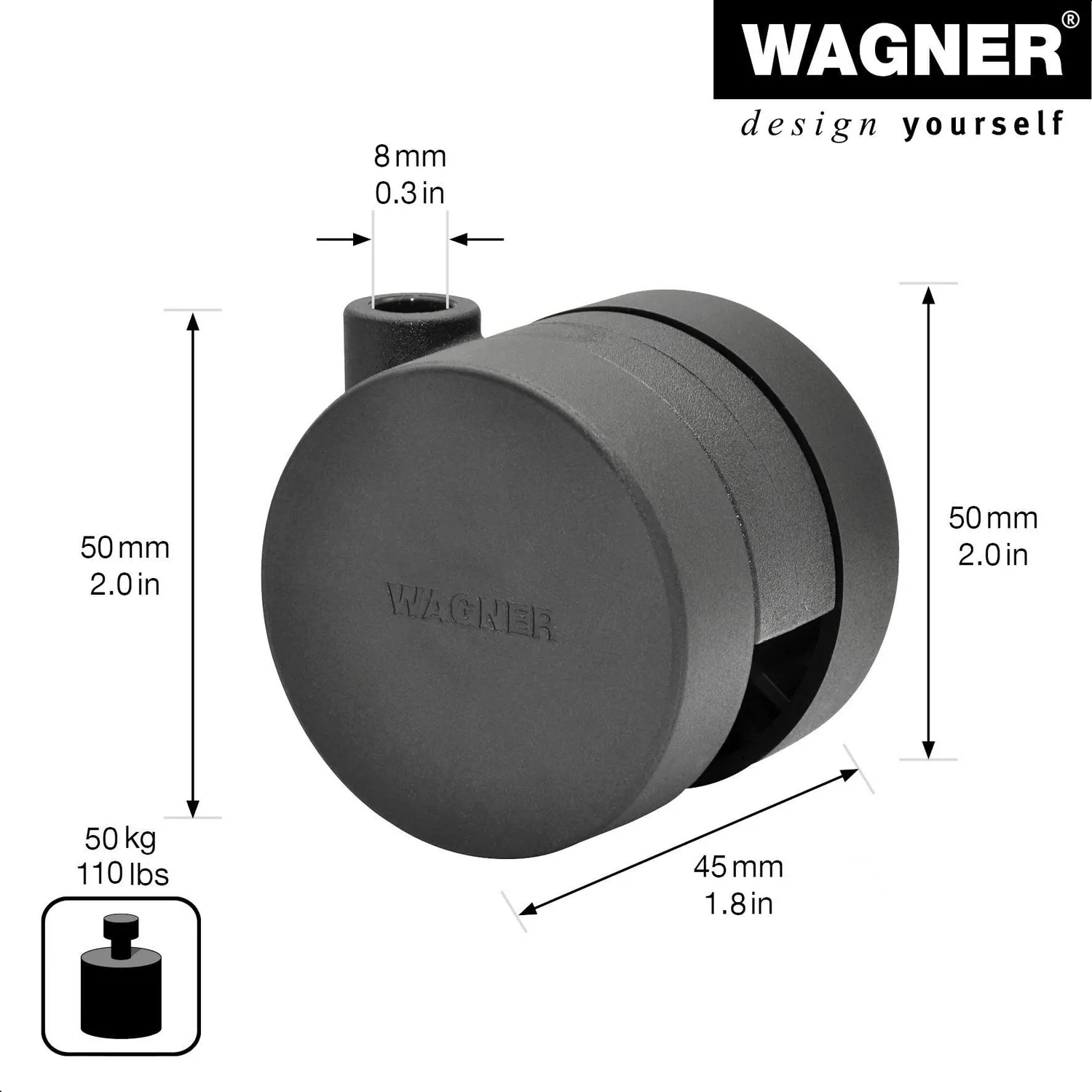 Wagner Konkav RO1423 rullo mobili doppio duro 50 mm