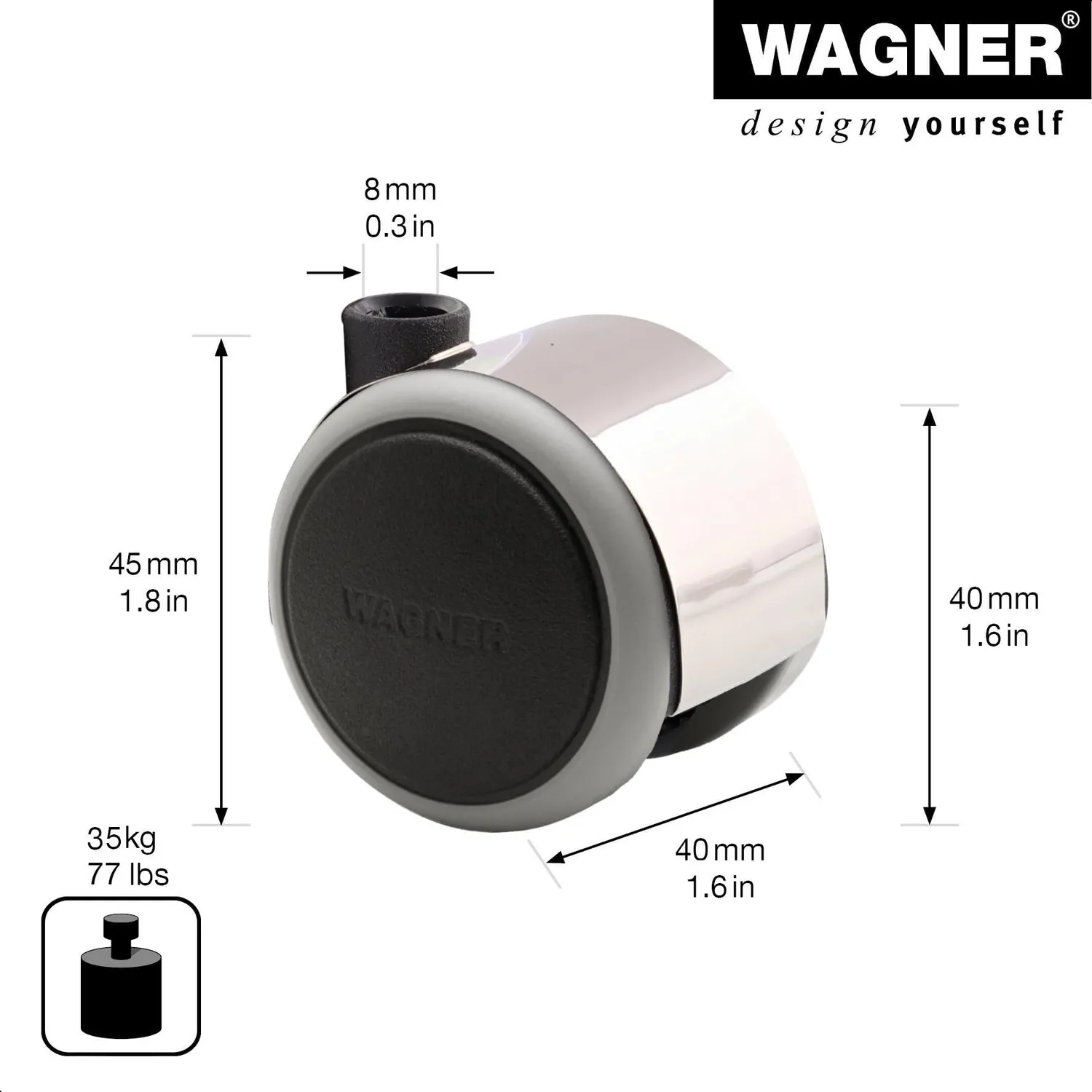 Wagner Design RO1424 rullo mobili morbido 40 mm nero