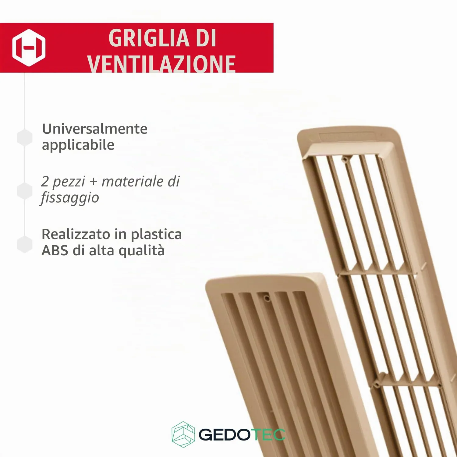 Gedotec griglia ventilazione porta 457x92 mm acero 1 set