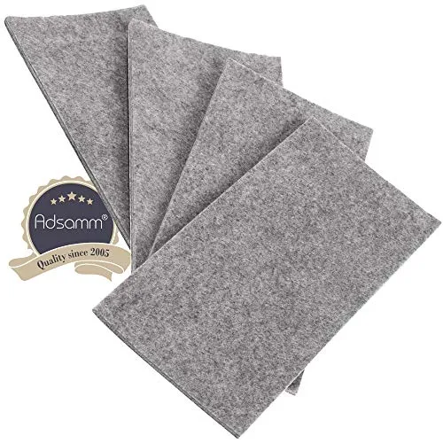 Adsamm Fogli Feltro 80x180 mm 4 Pezzi Rettangolari Grigi Autoadesivi