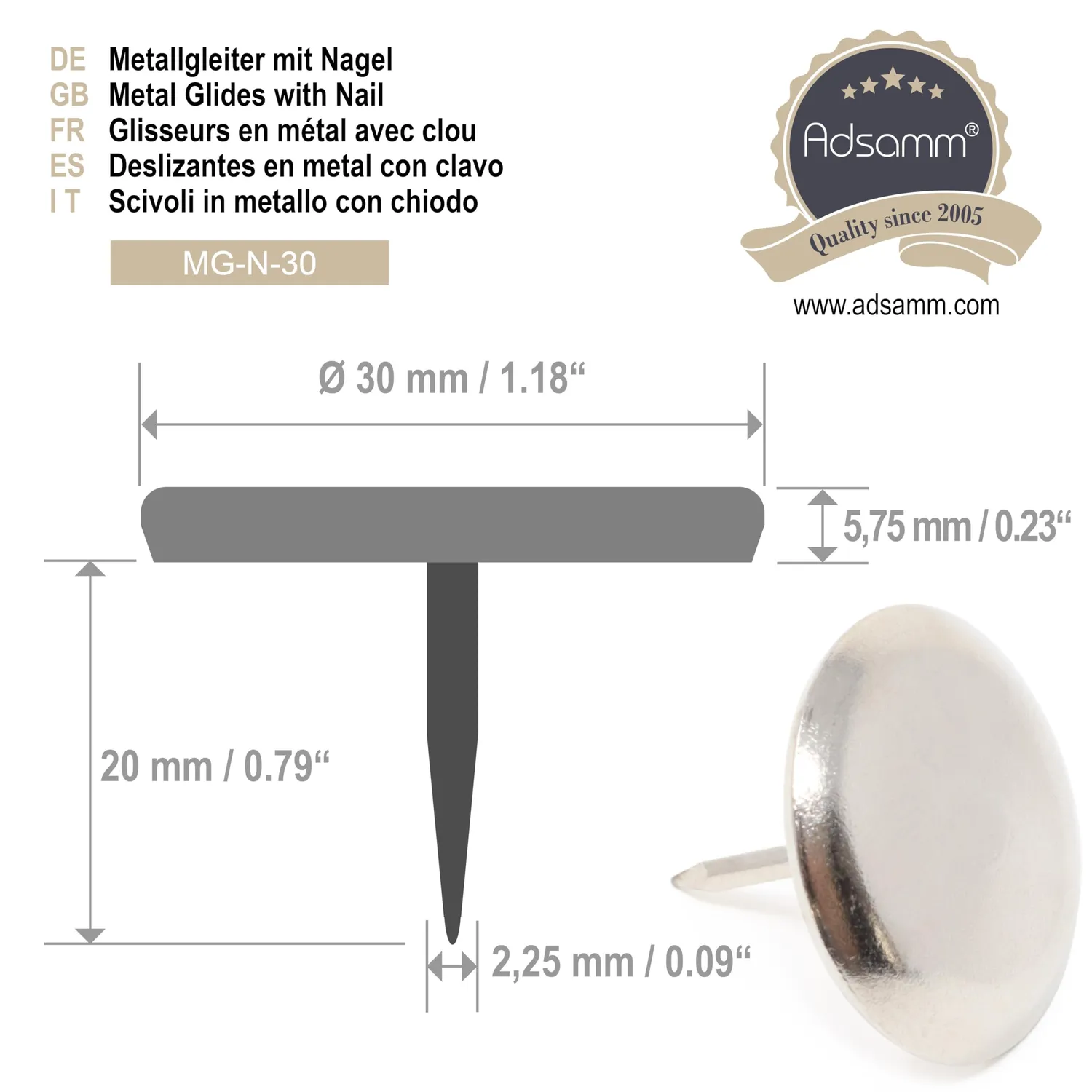 Adsamm scivoli metallo con chiodo ø 30 mm 16 pezzi