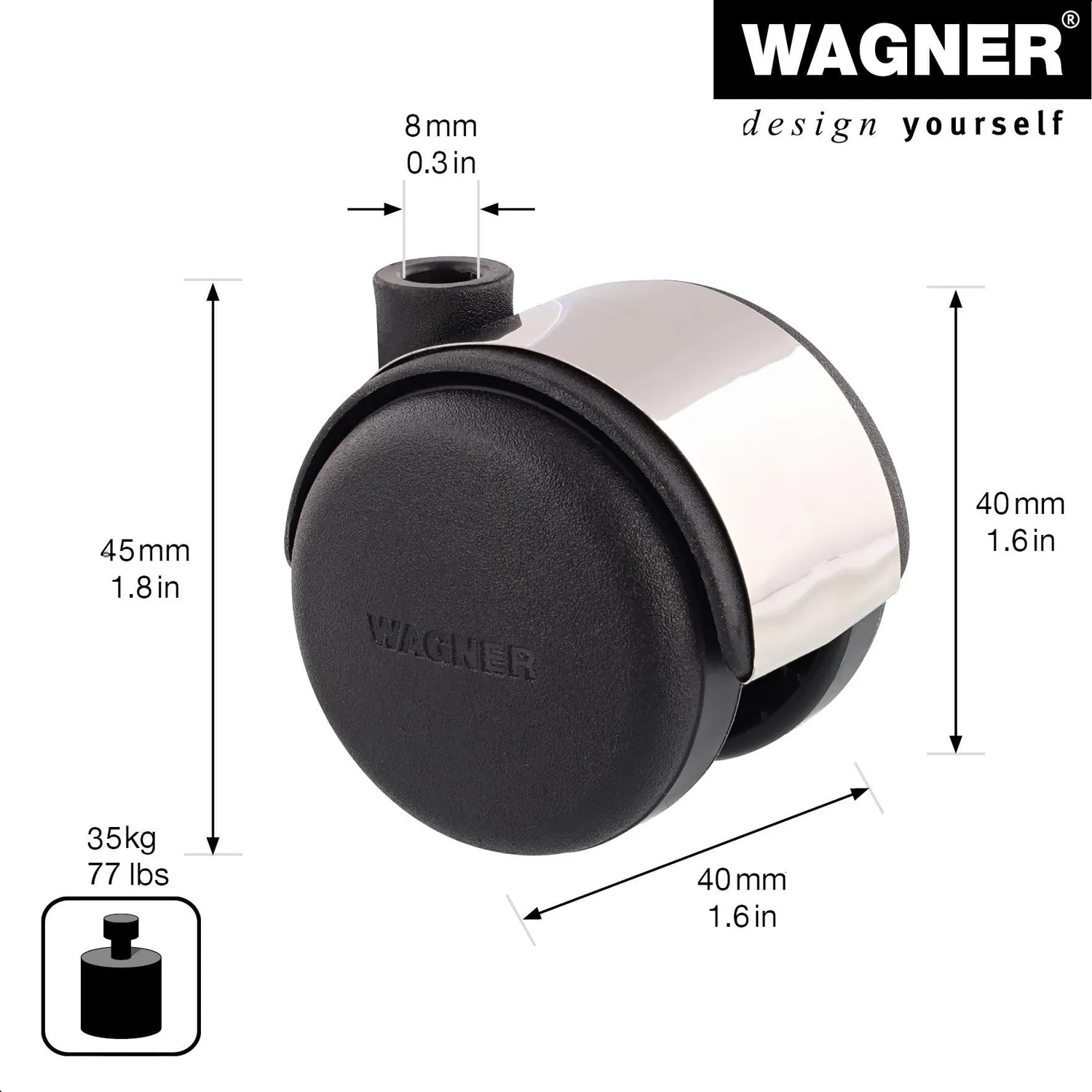 Wagner RO 1524 rullo doppio 40 mm nero 35 kg